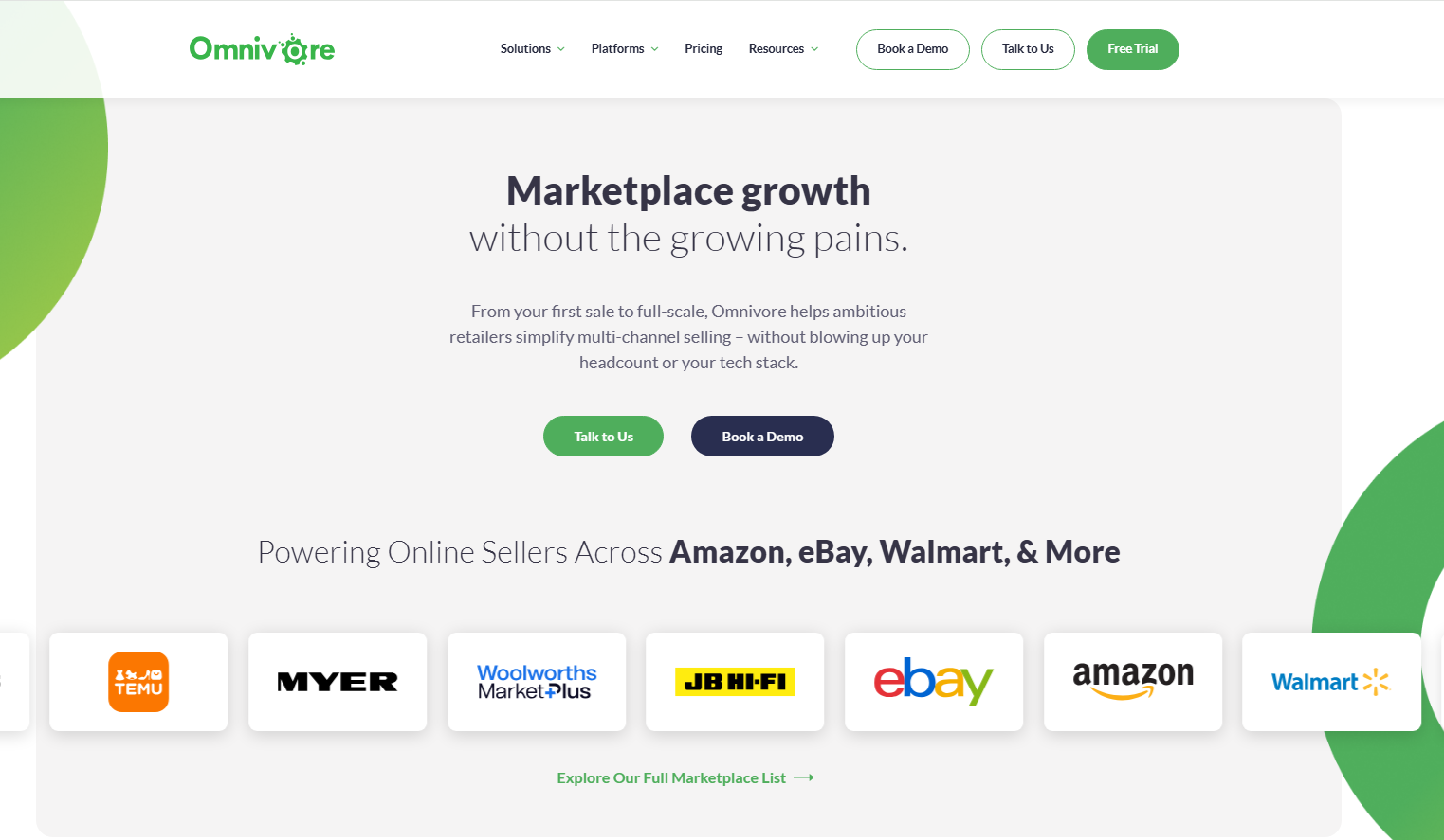 Omnivore marketplace integration platform homepage